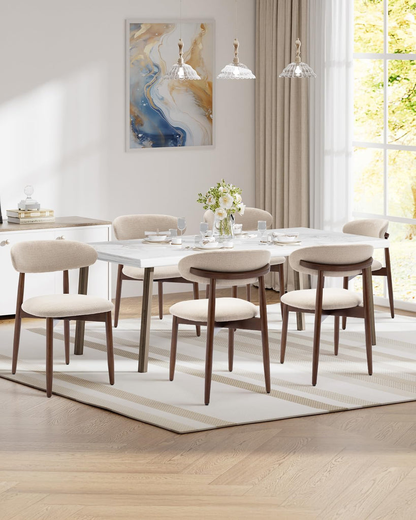 Dining Room Chairs Set of 2, Upholstered Farmhouse Dining Chairs with Solid Wood Legs and Fabric Seat for Kitchen or Dining Room, Beige