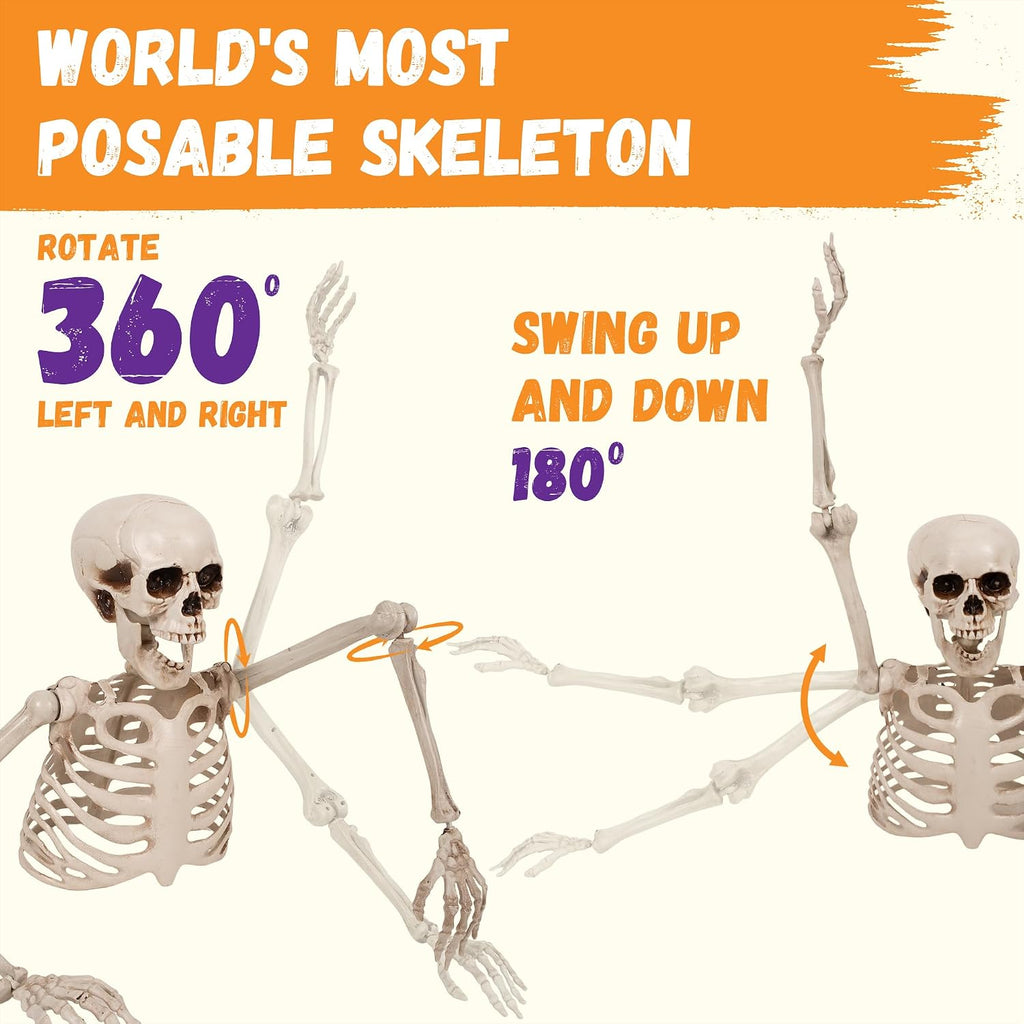 Halloween Half Skeleton Decoration with Red Glowing Eyes & Green Light-Up Body, Posable Arms, Scary Outdoor Yard