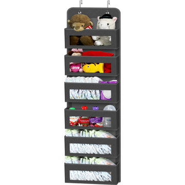 6 Clear Pocket Over Door Hanging Organizer, Dark Gray