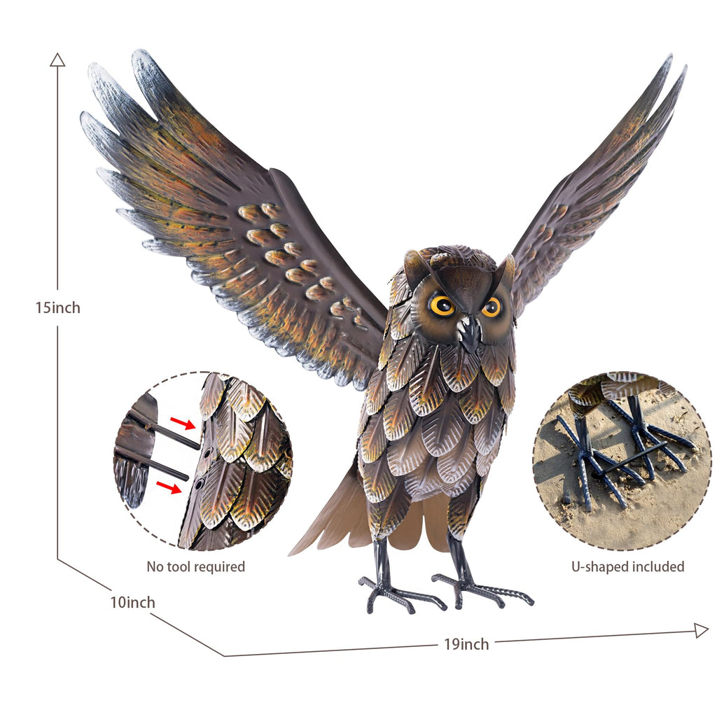 Garden Owl Sculpture & Statue, Standing Metal Bird Yard Art Sculpture Backyard Pond Outdoor Decoration
