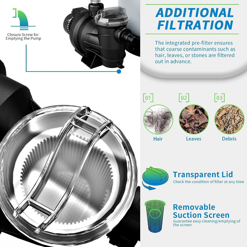 16in 1.5 HP Sand Filter Pump for Above Ground Pool, 6500 GPH Pool Pumps Above Ground for Pools up to 22000 GAL, Sand