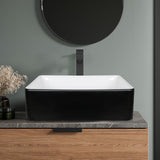 Ceramic Bathroom Sink, Black and White 19" x 15" Above Counter Porcelain Vessel Sink with Black Faucet and Pop up