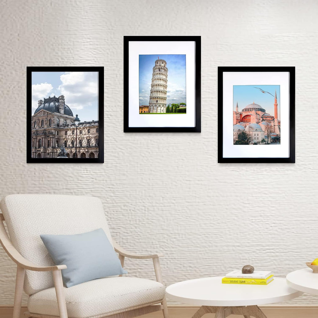 11x14 Picture Frame Set of 10, Display Pictures 8x10 With mat or 11x14 Prints Without Mat, Wall Mounting,Black