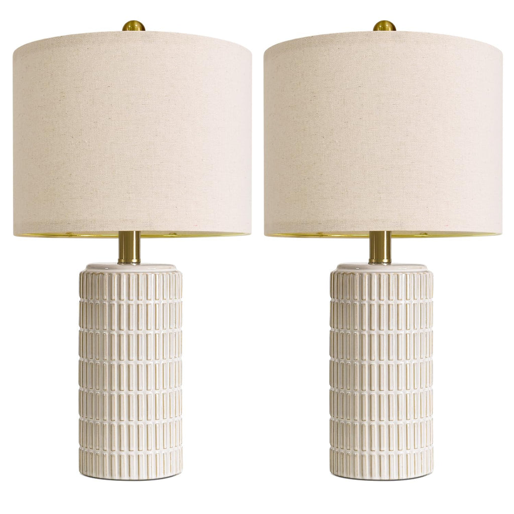 20.75" Small Modern Ceramic Table Lamps Set of 2, White