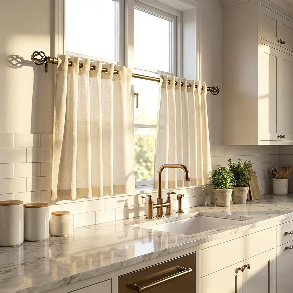 Brass Curtain Rods 18 to 88 Inches, 1 Inch Modern Drapery Rods, Adjustable Heavy Duty Curtain Rod, with Twisted Cage