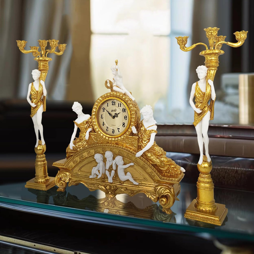 23''H Ornate Rococo Mantel Clock with Candelabras Candle Holders