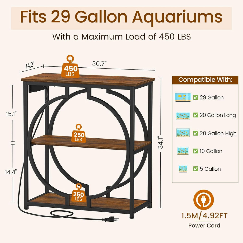 29 Gallon Aquarium Stand with Power Outlets, 3-Tier Fish Tank Stand with Storage, Heavy Duty Metal Frame, 450 lbs