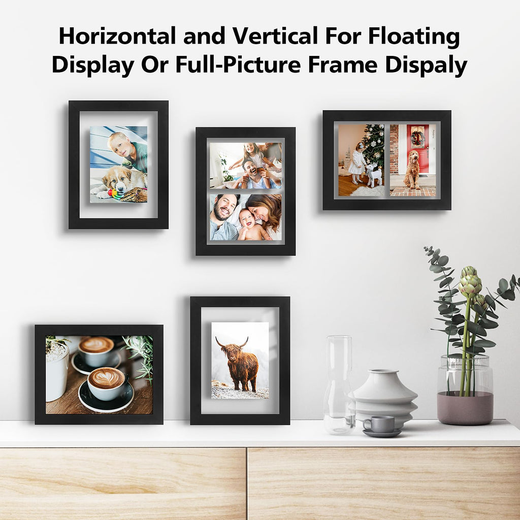8X10 Floating Picture Frame Solid Wood Black(2 Pack)