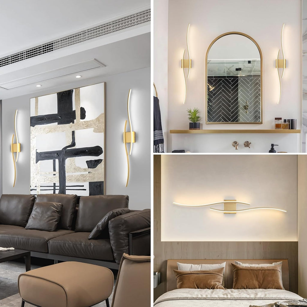 Modern LED Wall Sconce Set of Two with Remote Control, 40" Dimmable Wall Sconces Lighting Set of 2, Gold Wall Light