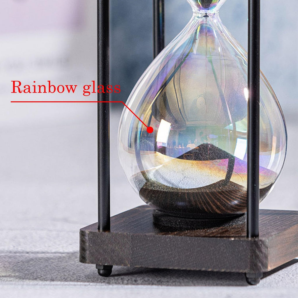 Rainbow Hourglass Timer 60 Minute, Wooden Sand Timer, Black