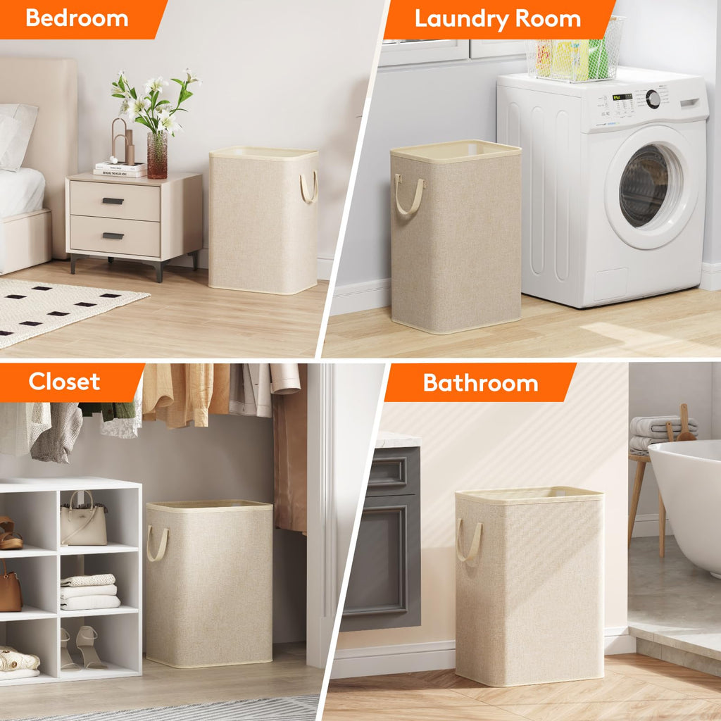 80L Large Laundry Basket with Handles, Beige
