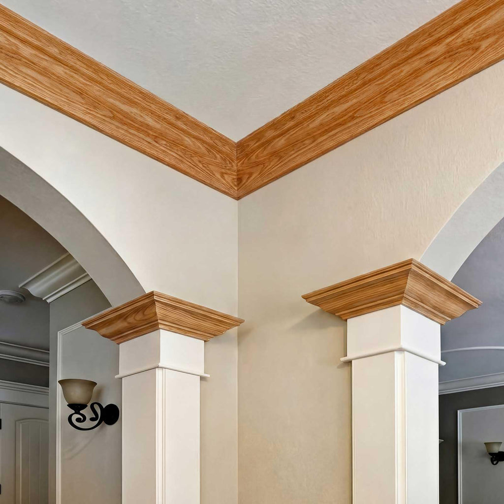 2 Pack Solid Red Oak Hardwood Crown Molding Trim 47" x 3/4" x 3-5/8" Real Wood Colonial Ceiling Molding, Unfinished &