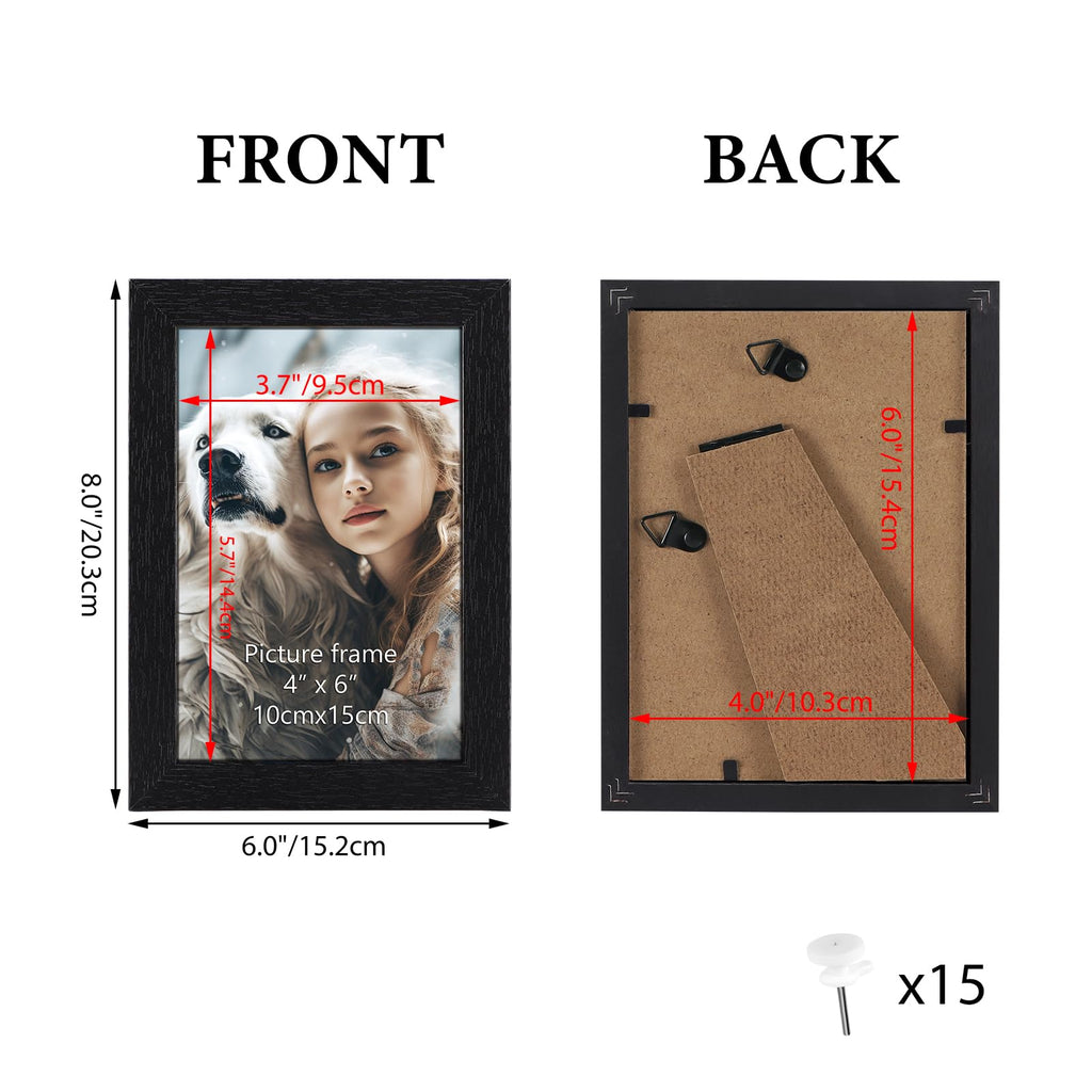 4x6 Picture Frame Set of 15, Black Picture Frames for 4 by 6 Photo
