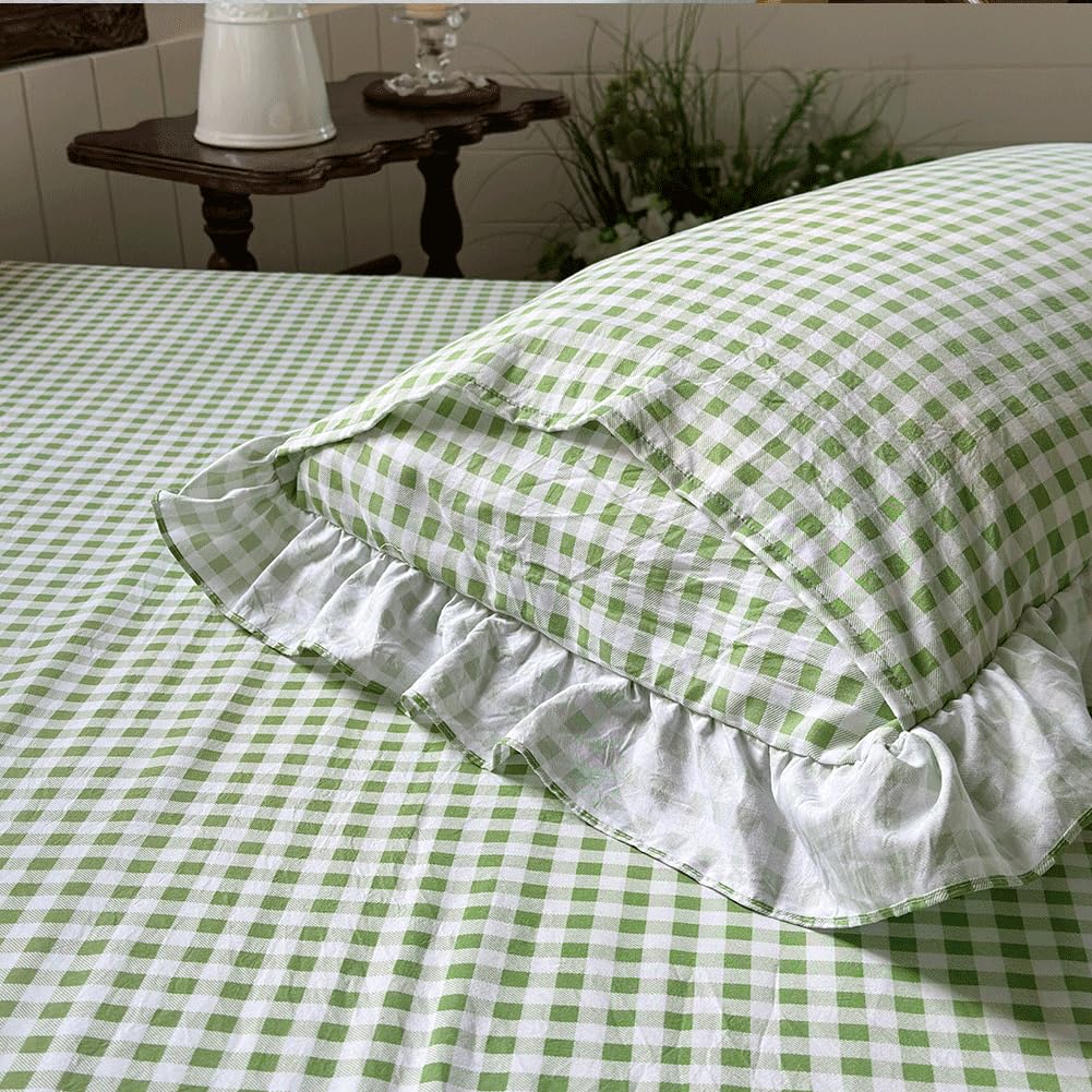 Sage Green Gingham Pillow Shams, 20"x26", Set of 2