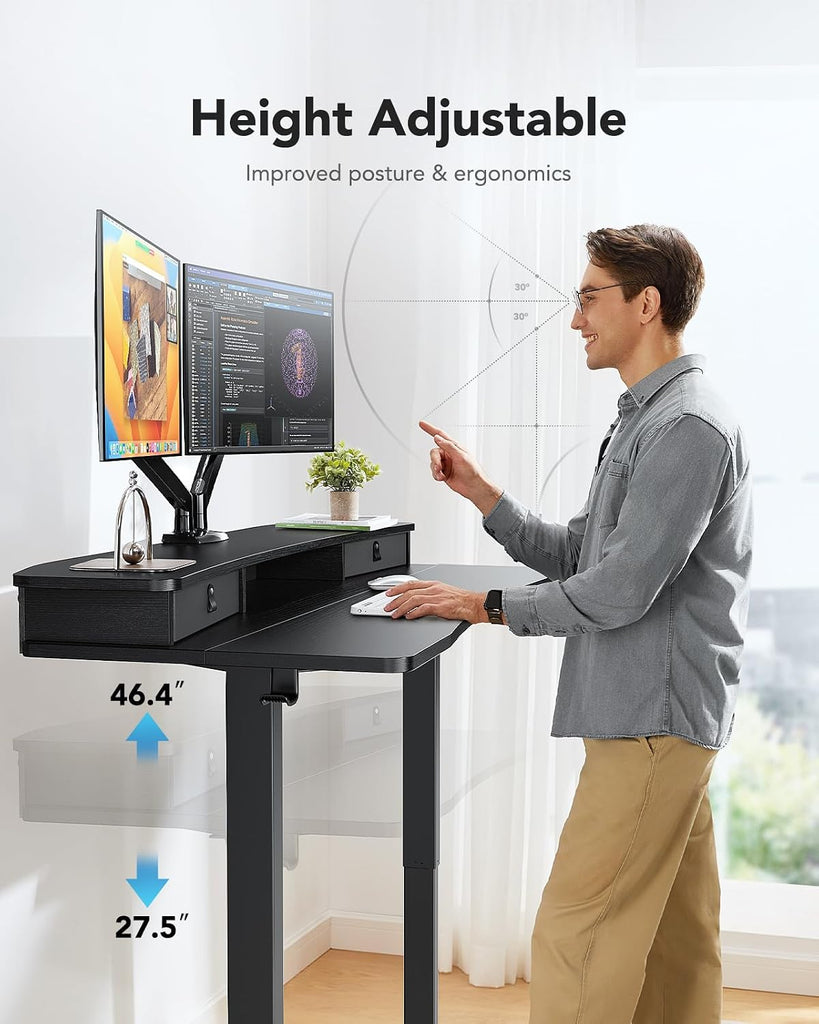 55′′ x 26′′ Electric Standing Desk with 2 Drawers, C-Clamp Mount Compatible, Height Adjustable Computer Desk, Home