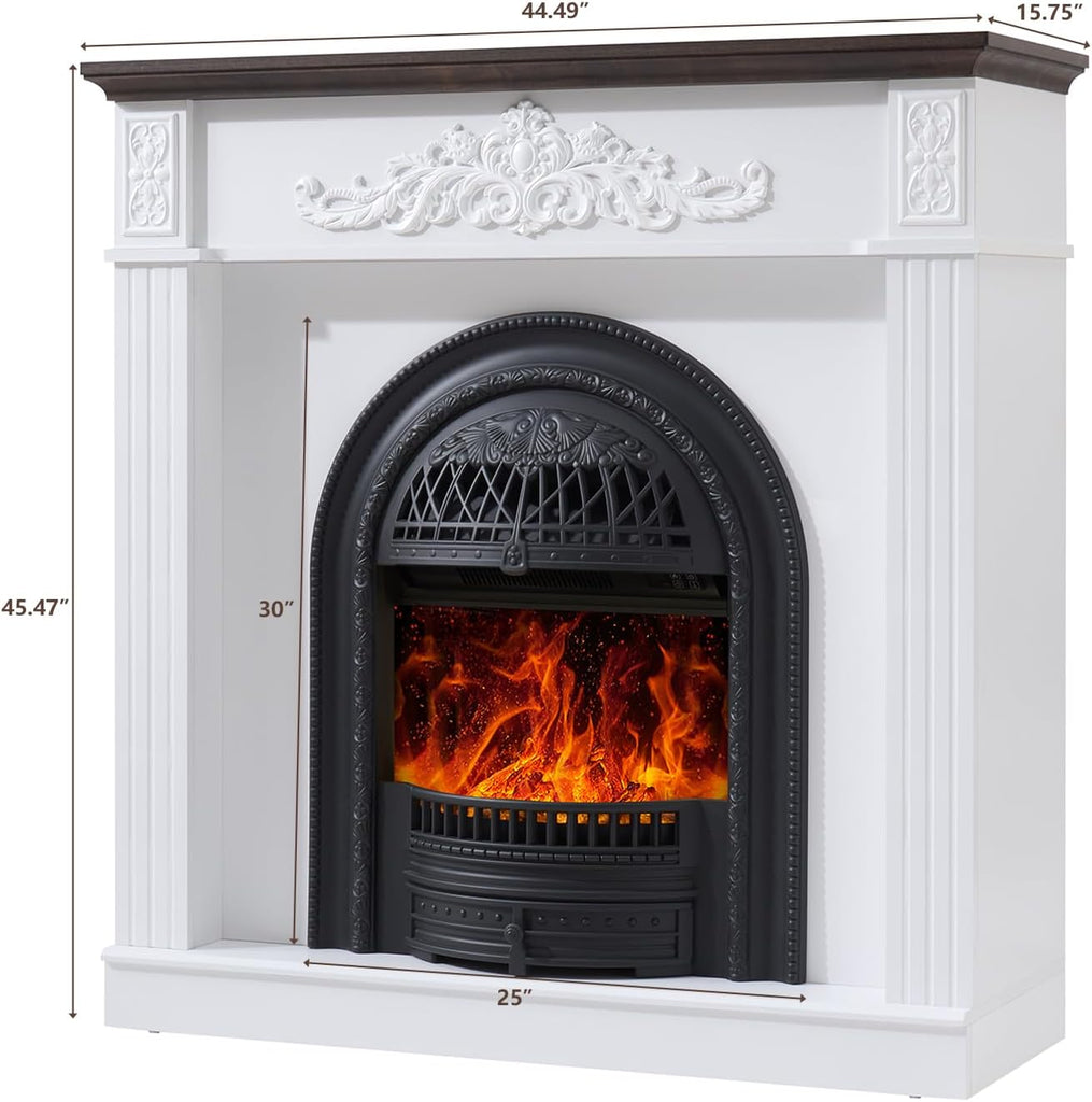 45" Birdcage-Style Electric Fireplace with Mantel, 46" Tall Fireplace TV Stand, Farmhouse Entertainment Center with