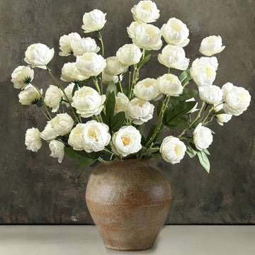 Artificial Peony Flowers, White Faux Peony Stems Bulk, Realistic Fake Flowers for Vase, Tall Floor Vase Decor - Set of 10