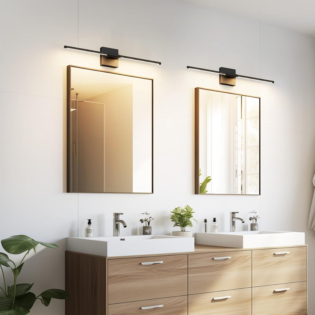28In Hardwired Black Wall Sconce Modern Vantiy Light LED Bathroom Light Fixtures Over Mirror 3000K 360° Rotatable