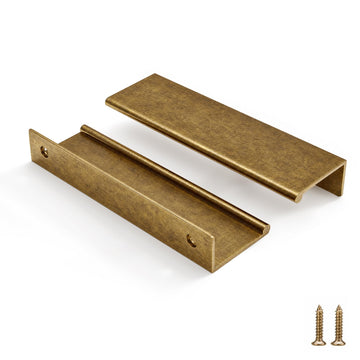 Drawer Handles Antique Brass Cabinet Pulls 5 inch 10 Pack, Finger Pulls for Cabinet Edge Pulls, Aluminum Alloy