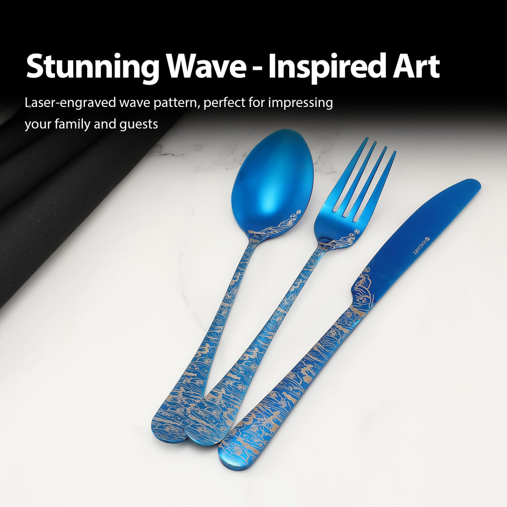 Wave Cutlery Set 20 Pieces Stainless Steel Flatware Set (All Blue)