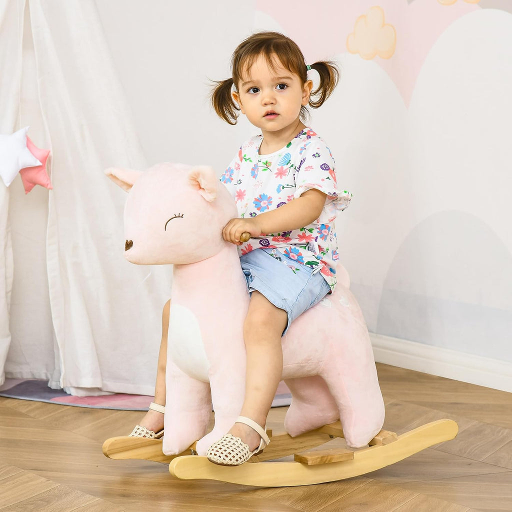 Kids Plush Ride-On Rocking Horse, Deer-Shaped, 36-72 Months Pink