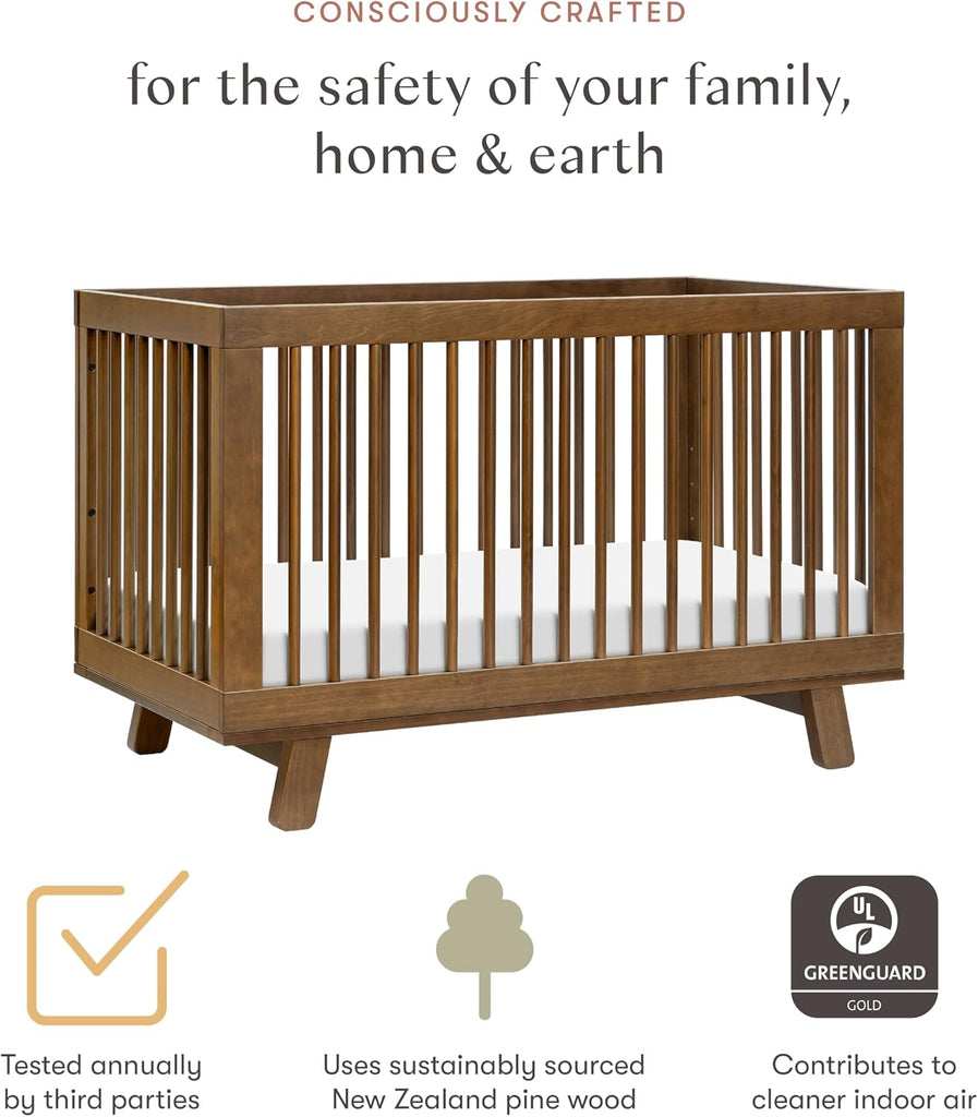 Hudson 3-in-1 Convertible Baby Crib, Natural Walnut | Baby Crib Converts to Toddler Bed & Daybed - GREENGUARD Gold