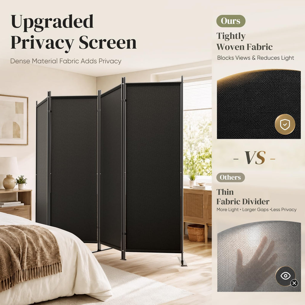 4 Panel Room Divider 6FT Tall Folding Privacy Screen, Black