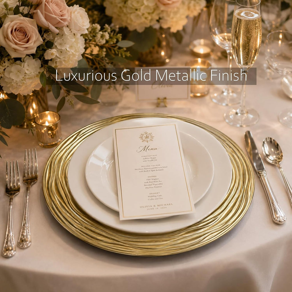 13 Inch Round Charger Plates, Set of 6, Dinner Chargers Bulk Wedding (Gold)