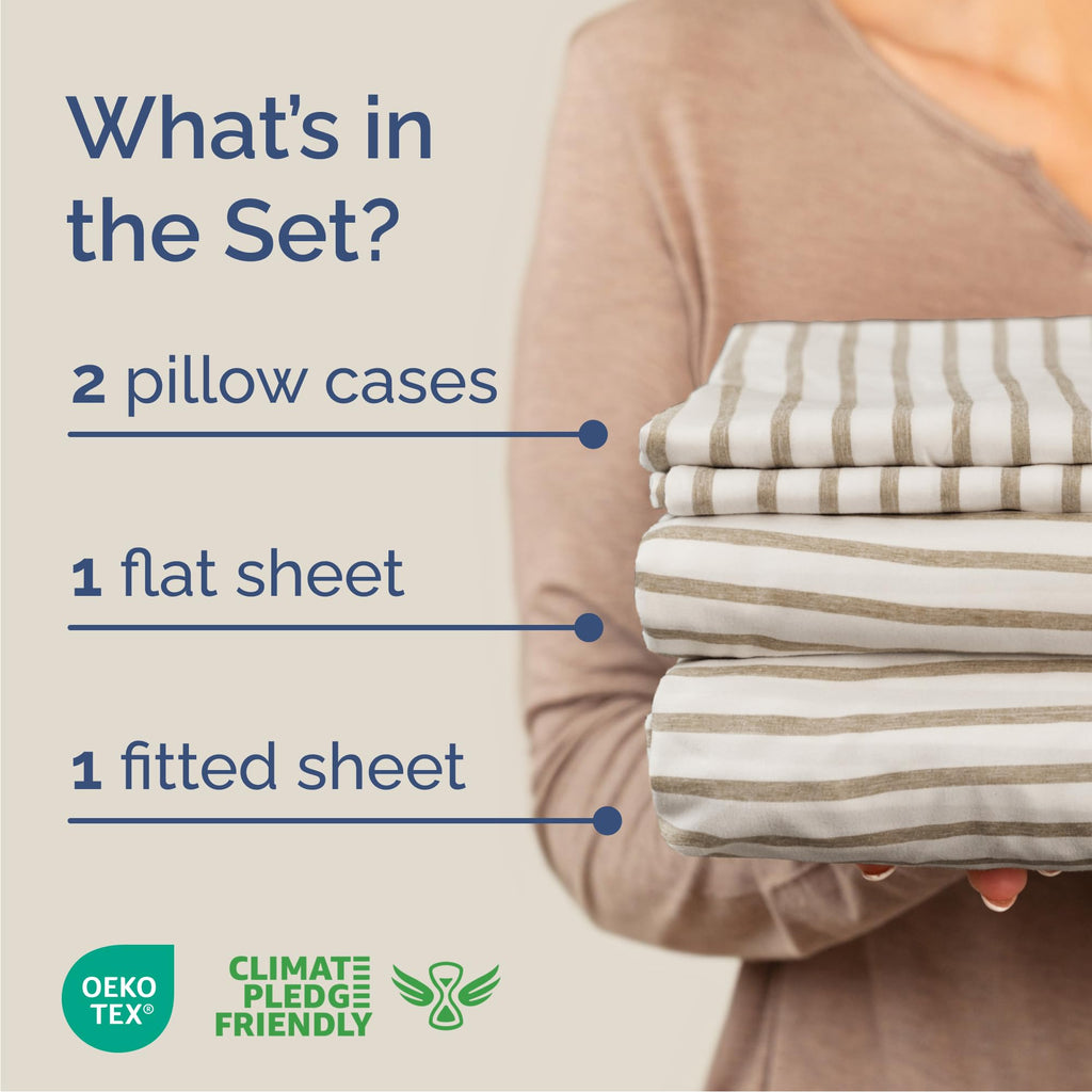4 Piece Sheet Set - Breathable & Cooling Sheets - Beige Stripes