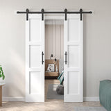 Double 18x84 inch White Barn Door with 6.6FT Barn Door Hardware Kit Included,with MDF and Wood,DIY A