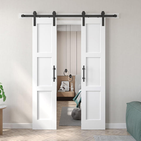 Double 18x84 inch White Barn Door with 6.6FT Barn Door Hardware Kit Included,with MDF and Wood,DIY A