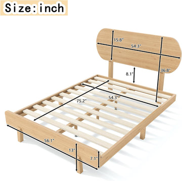 Full Bed Frame with Headboard & Low Footboard, Bamboo Full Size Bed Frame with Wood Slats Support 500LBS, Japanese
