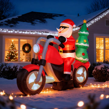Christmas Inflatables Motorcycle 7.5 Ft, Xmas Inflatable Decoration Santa Riding Motorcycle with A Christmas Tree