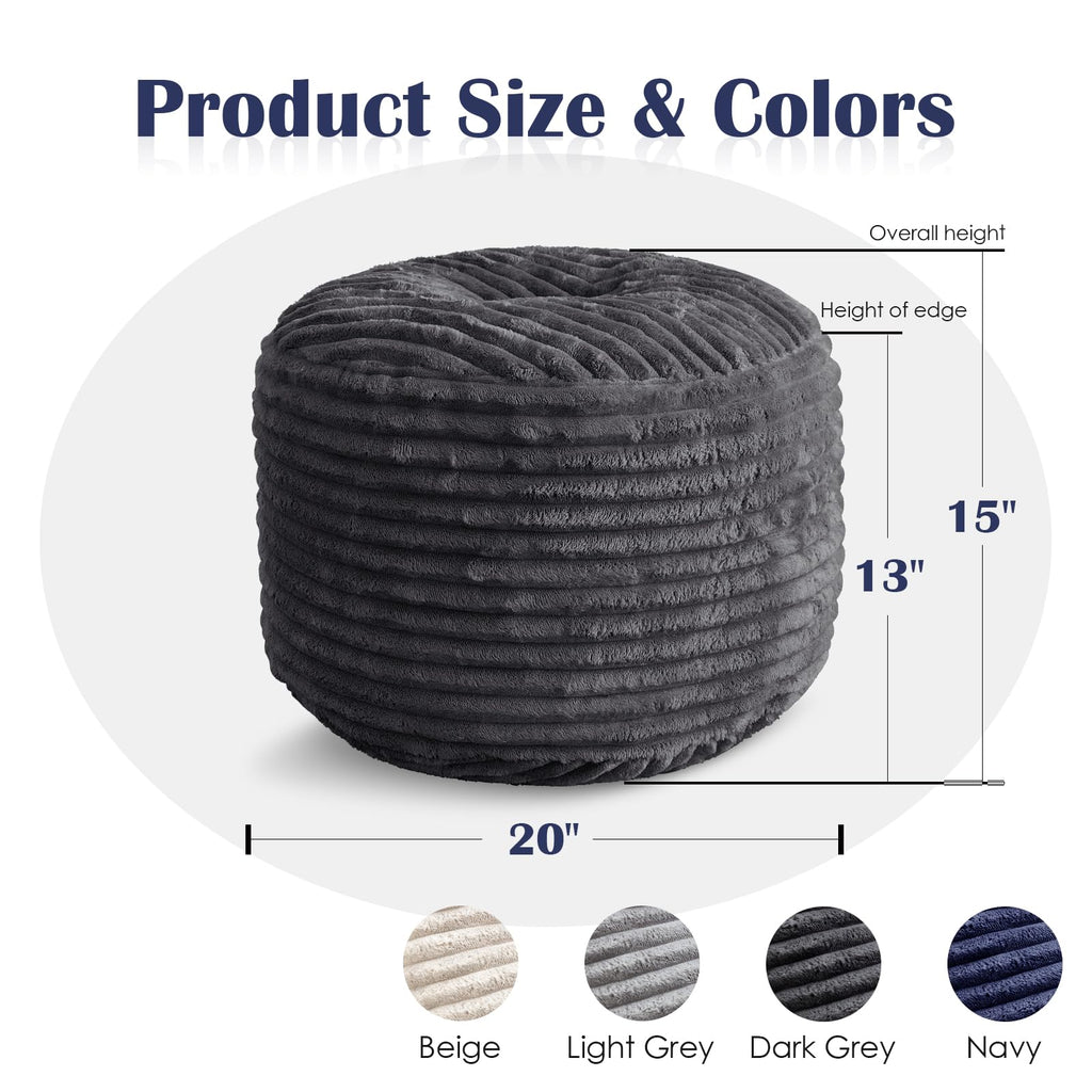 Stuffed Round Ottoman, Pouf Ottoman Foot Rest, 20 X 15, Dark Grey
