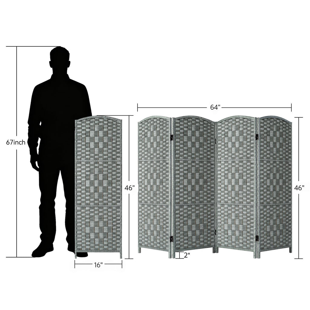 Short Room Divider, Small Folding Privacy Screens, 4 Panel Grey