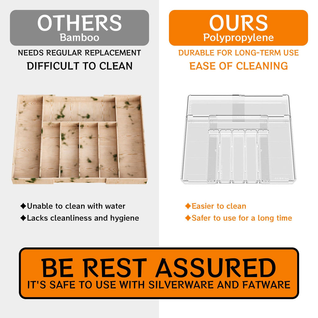 Clear Expandable Silverware Organizers Drawers,Large BPA Free Cutlery Organizer in Drawer,Plastic Utensil Drawer
