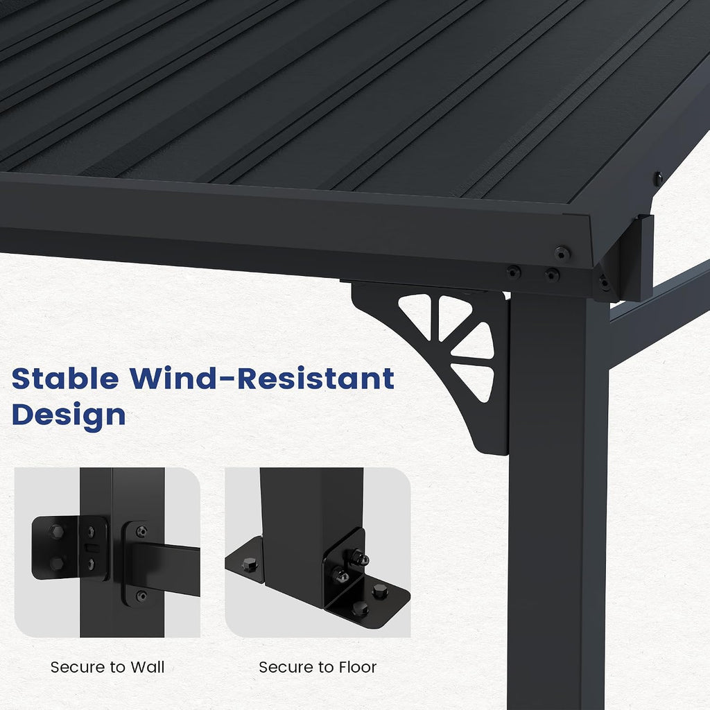 8'x 10' Wall Mounted Gazebo, Lean to Gazebo Pergola with Sloped Roof | Hard Top Pergola