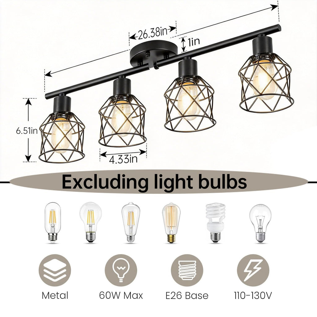 Semi Flush Mount Ceiling Light, Adjustable Multi-Directional Track Lighting Fixtures, Rotatable Farmhouse