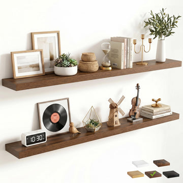55 Inch Floating Shelves for Wall Set of 2, 6.5" D Wood Gra Shelves with Invisible Brackets, Easy Install Engineered