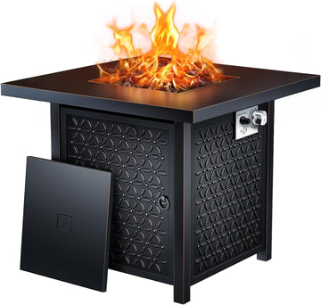 Propane Fire Pits 28 Inch Outdoor Gas Fire Pit Table, 50, 000 BTU Steel Fire Table with Lid, Add Warmth and Ambience