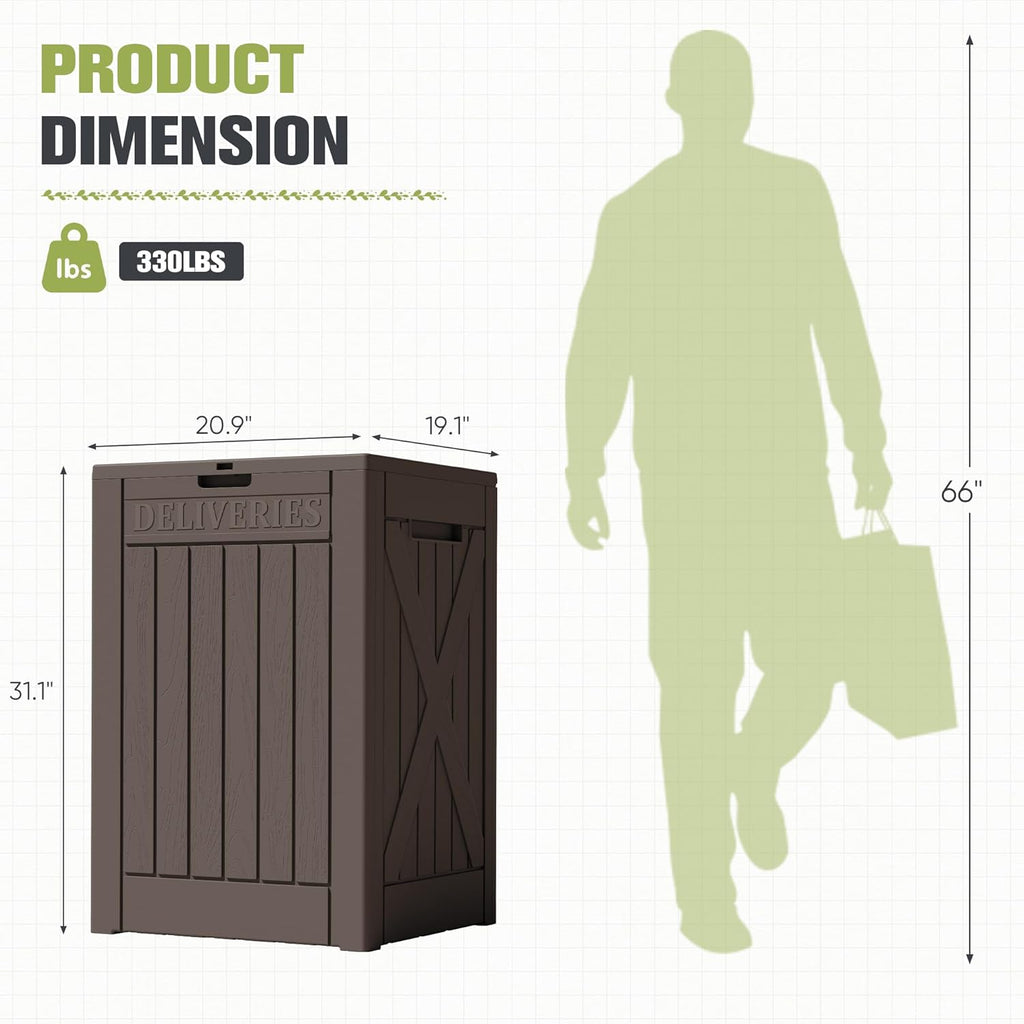 48 Gallon Outdoor Package Delivery Box with Lock, Waterproof Secure Parcel Drop Box Wall Resin Storage, Brown