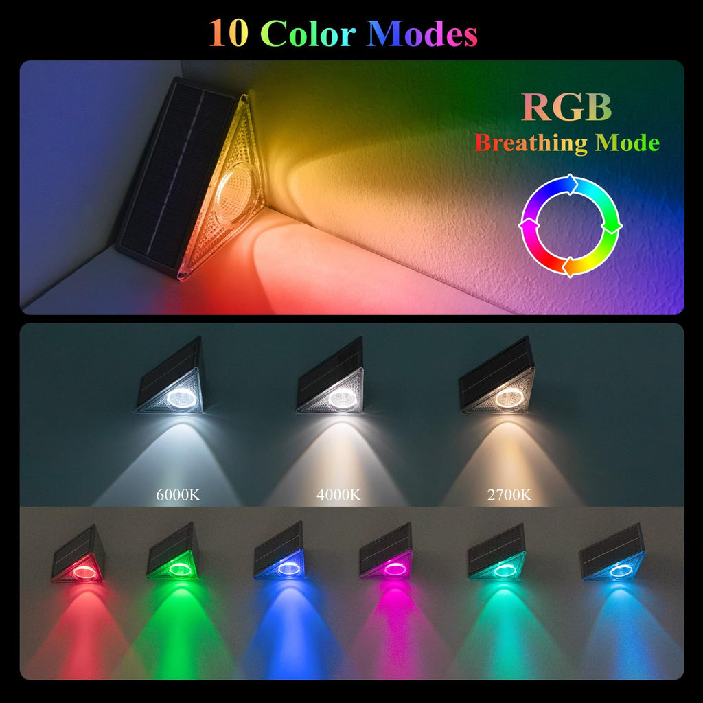 Stair Lights Outdoor 12 Pack, 10 Color Modes Solar Step Lights for Outside, Waterproof IP67 Solar Lights for Garden