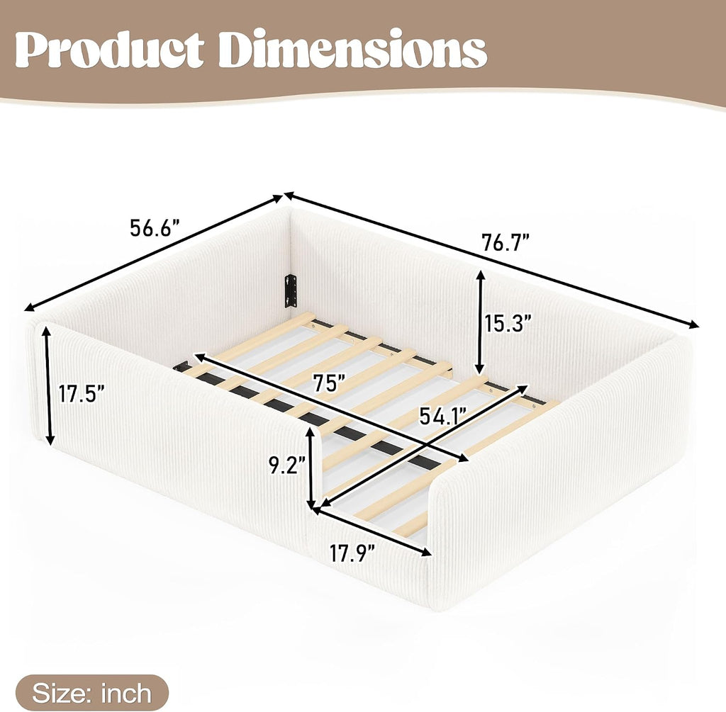 Corduroy Upholstered Montessori Floor Bed Frame, Beige