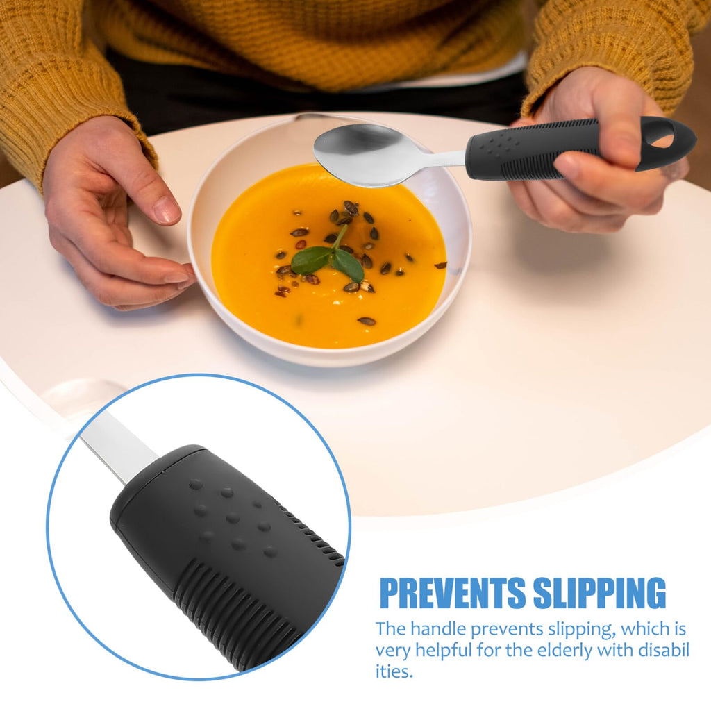 Portable Anti-Shake Tableware Set with Thick Handle Silverware Non-Slip Weighted Fork and Spoon Adaptive Utensils for