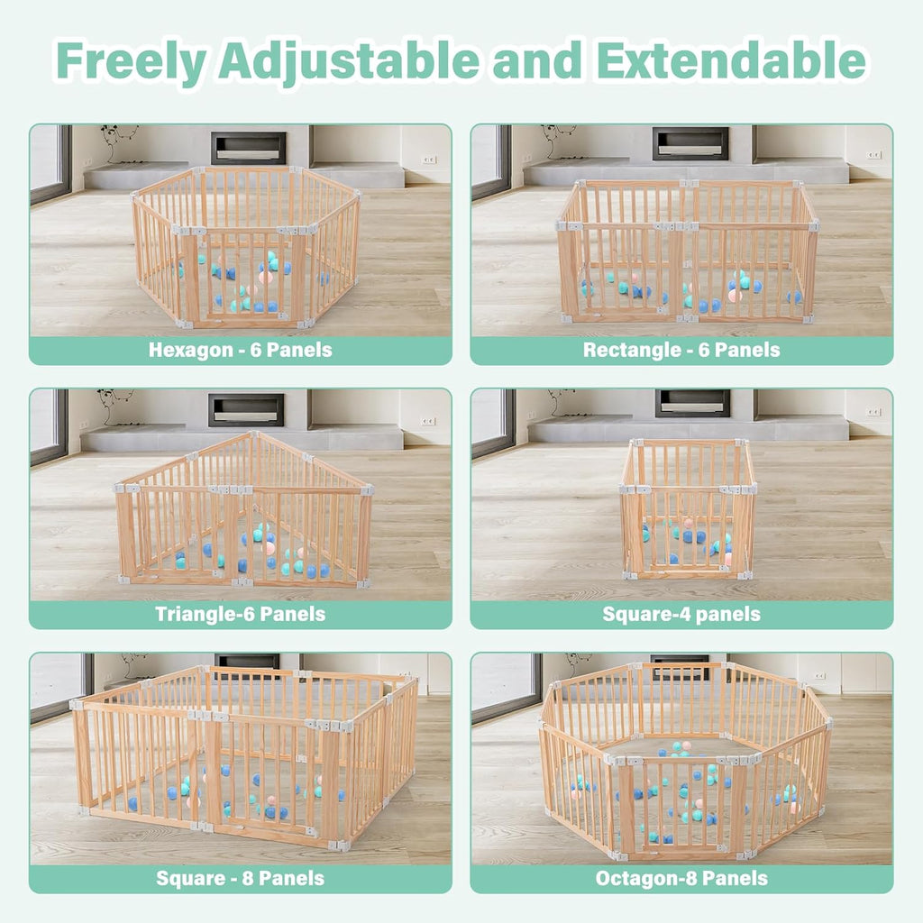 Foldable Wooden Playpen-51x51x25in-Large Baby Gate Playpen with Child-Proof Lock-Easy Assembly, Portable Design for