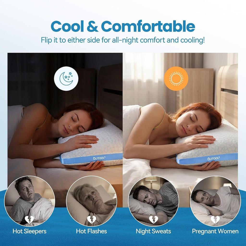 Double Sided Cooling Pillow for Hot Sleepers, Shredded Memory Foam Pillows Standard Size Set of 2, Adjustable Soft &