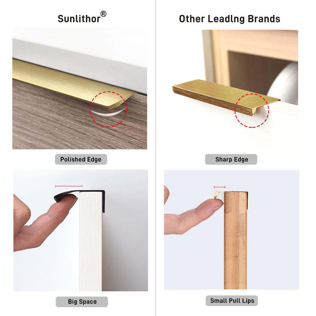 5Pack Edge Finger Tab Pull for Cabinets Kitchen Concealed Aluminum Flat Hidden Bar Pulls Drawer Pulls Easy to Install