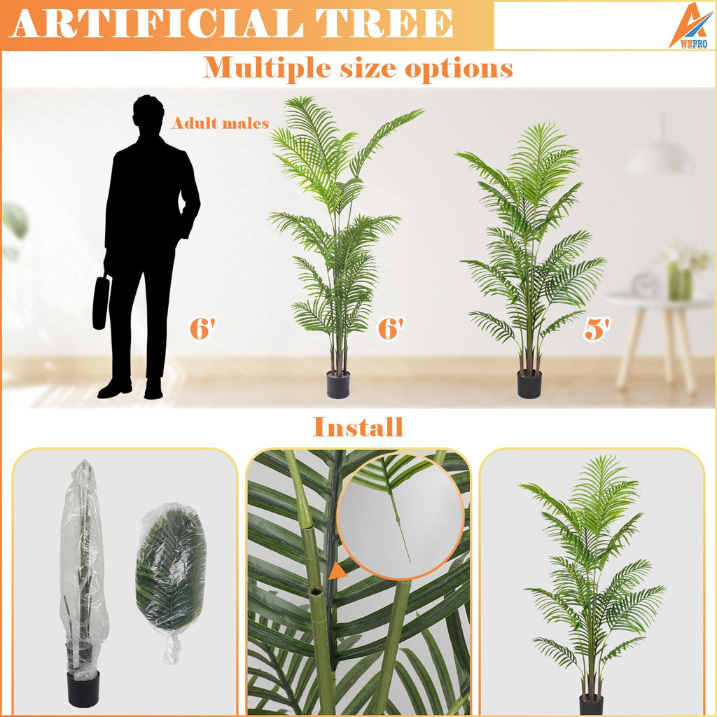 6 FT Artificial Areca Palm, Indoor Simulation Plants, Fake Areca Palm Decor, Large Tall Tree, Indoor Decorative