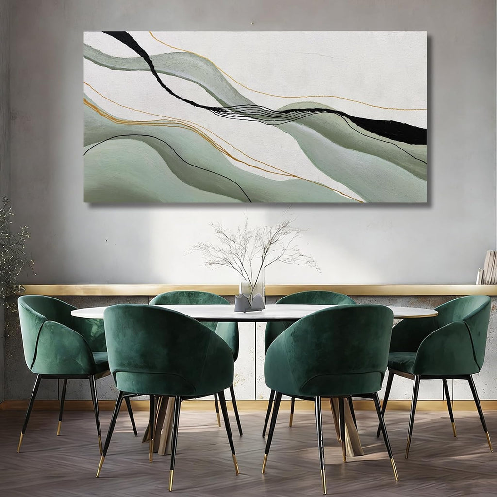 Green White Black Modern Abstract Art Print, Large Canvas Decor Bedroom Office Dining Room