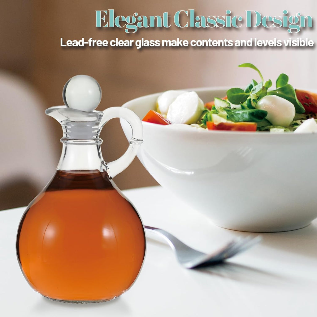Oil and Vinegar Cruet, Glass Oil and Vinegar Dispenser with Airtight Stopper, Glass Condiment Container - Set of 2